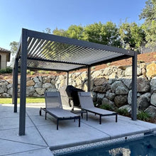 Domi Outdoor Living Louvered Pergola 10x13FT Aluminum Rainproof Backyard with Curtains and Netting Gray