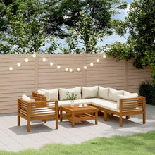 PUGYNBK 7 Piece Modular Garden Lounge Set in Cream with Solid Acacia Wood and Polyester Cushions for Outdoor Patio Furniture