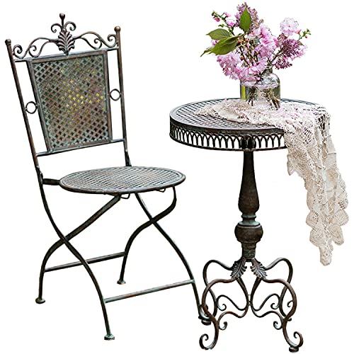 MHJKHG Patio Side Table w/Chair, Outdoor Round Metal Coffee Table & Garden Stool, Weather-Resistant End Table & Bistro Table for Indoor, Yard, Garden