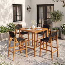 Christopher Knight Home Balew 5-Piece Outdoor Bar Set, Acacia Wood Patio Bar Table and Chairs Set, Solid Wood Patio Dining Set for 4 with Bar Stools,Teak + Black