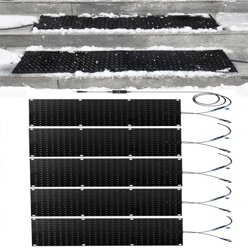 1/2/3/4/5Pcs Outdoor Heated Snow Melting Mats -10inx30/35.4/48in Non-Slip Rubber Heated Mats for Stairs, Snow and Ice Melt Heated Sidewalk Mat, Electric Snow Melting Mats for Decks Sidewalks(5Pcs,10x3