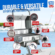 BTG Gear Tailwaves Marine Boat Grill w/Rod Holder Mount | Stainless Steel | Propane Boats & Tailgating & Camping | Built in Thermometer | Portable | Fold-away legs