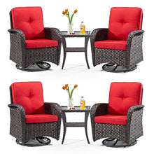 Gardenbee Wicker Chairs - Outdoor Rocking Chairs Set of 4 with 2 Wicker Side Tables, Patio Swivel Rocker Chair 6 Piece Patio Furniture Sets for Porch Deck (Brown/Red)