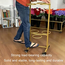 2 Layer Rolling Plant Stand Cart With 6 Plastic Buckets, Metal Shelf Cut