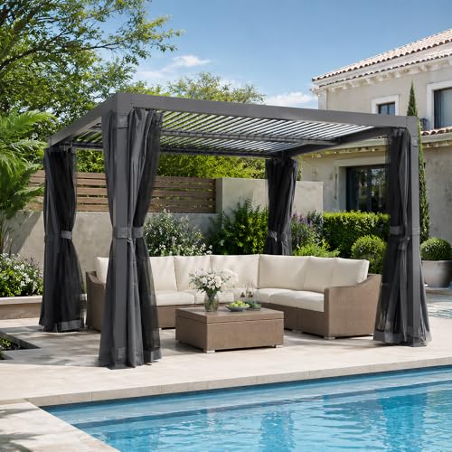 AURESTEAD 10x12 FT Louvered Pergola, Adjustable Aluminum