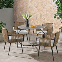Alburgh All-Weather Outdoor Bistro Set with 4 Mixed-Materials Rope Chairs, Cushions and Modern 30 in. H Weather-Resistant Bistro Table - Patio Furniture Seating & Table Set