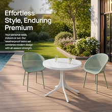 Trygoal 3-Piece Indoor/Outdoor Bistro Set, Weatherproof Patio Furniture Set with Round Slatted Table & 2 Mesh Chairs, Modern Lounge Chairs with Non-Slip Feet for Balcony, Backyard, Garden, Pale Green