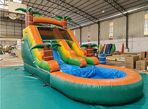 Commercial Water Slide Large 100% PVC Inflatable Water Slide for Adults Kids with Blower Blow Up Water Slide with Splash Pool Outdoor Backyard Party 21x9x12ft