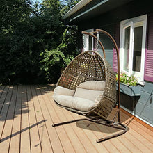 Trustmade 2-Person Hanging Egg Chair With Stand, Wicker Rattan Swing Chair, UV Resistant Cushion for Indoor Bedroom, Outdoor Garden Backyard