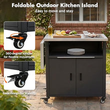 Portable BBQ Grill Cart, Outdoor Kitchen Island, Folding Prep Station with Trash Rack, Versatile Dining Cart, Ample Storage Space for Backyard and Patio Use, Perfect for Picnic and Family Gatherings