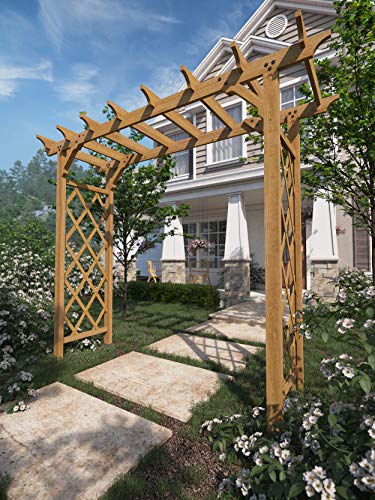 Vita Heartwood Grande Cedar Arbor, Golden Brown, FSC, Wood, 85 inch L x 26 inch W x 89 inch H, Opening Width 78 inches, Garden Décor Shade Arch, VA68898