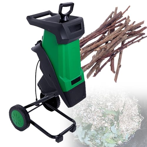 VNATWGOO Electric Wood Chipper Mulcher Shredder, 2400W 4500RPM, for 0-40mm Branch Wood Chipping, with 50L Collection Bag Green