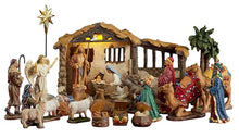 Three Kings Gifts Complete 23 Piece 7 Inch Nativity Set with LED Lighted Stable – Christmas Manger Scene with Holy Family Wise Men Shepherds Animals & Authentic Gold Frankincense Myrrh Gifts