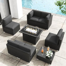 KHOLH 8-Piece Outdoor All-Weather Wicker Patio Furniture Set with Fire Pit Table Black