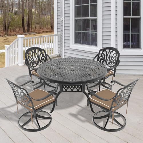 callmego Elegant Cast Aluminum Outdoor Patio Furniture Set with Comfortable Seat Cushions for Backyard, Deck, or Garden Use (Aluminium +5 Piece + Cushions-3)