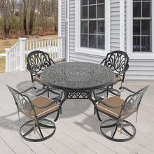 callmego Elegant Cast Aluminum Outdoor Patio Furniture Set with Comfortable Seat Cushions for Backyard, Deck, or Garden Use (Aluminium +5 Piece + Cushions-3)