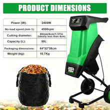 Sushangmao 2400w Electric Wood Chipper,Garden Shredderand,with 50l Collection Bag and 2 Sets of Manganese Steel Blades,Crush Up to 1.57 Inches,Anti-Jam Design,for Garden Debris and Branches