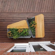 Bustards Outdoor Bench Outdoor Park Chair Geometric Planter Bench, Stainless Steel Flower Box with Solid Wood Seats, Sturdy Modern Square Leisure Bench Garden Bench