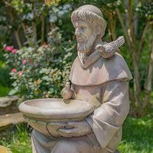 Zaer Ltd. Saint Francis Garden Statue with Birdbath, Antique Grey Magnesium, 30-36 Inch Height (30" Tall Sitting)