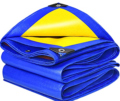 HYHMJ-Reinforced Tarp Sheet Cover 0.32mm Thick Outdoor Cover Canopy Tear Proof Plastic PE Poly Tarp Pergolas Gazebos Flower Stand Shelter Tent,Blue Yellow,6.7x7.8m