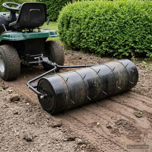 Garden Lawn Roller Pull with Aerator Clamps, Soil Aerating Tool for Lawns, Steel Construction, Ø 11.81 x 35.43 in