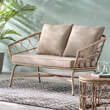 Hassyee PE Rattan Outdoor Loveseat with Iron Frame and Wicker Woven Backrests and Armrests for Poolside, Balcony, Patio 2-Seater Couch with Removable&Washable Cushions for Lawn, Garden