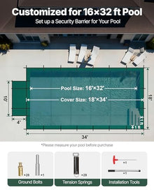 VEVOR Pool Safety Cover, Fits 16x32ft Rectangular Inground Winter Swimming Pools, with 4x8ft Center End Step, Triple Stitched, High Strength Mesh PP, Great Rain Permeability, Installation Hardware