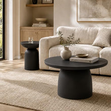 Modern Indoor/Outdoor Matte Black Round Poly-Fiber Coffee & End Table Set