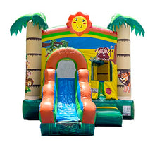 Pogo Bounce House Inflatable Tropical Smiley Castle Combo with Slide and Pool
