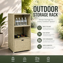 Cvqza Outdoor Storage Rack, Garden Organizer, Two-Shelf Design, Durable Rattan Wicker, Towel Holder for Beach, Patio Use, Ideal for Home and Outdoor Projects, Space-saving Solution