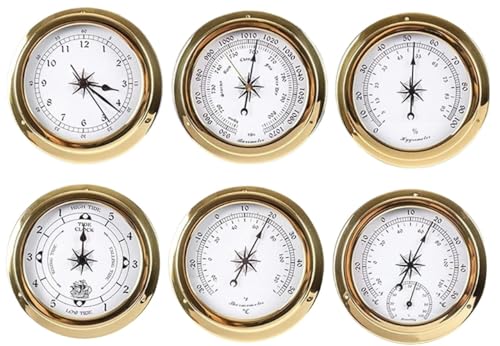 OREKPOT Glass Barometer,Outdoor Temperature Gauge, Traditional Barometer 115mm Wall Mounted Thermometer Hygrometer Barometer Watch Tidal Clock Weather Station Copper Shell for Hotels,