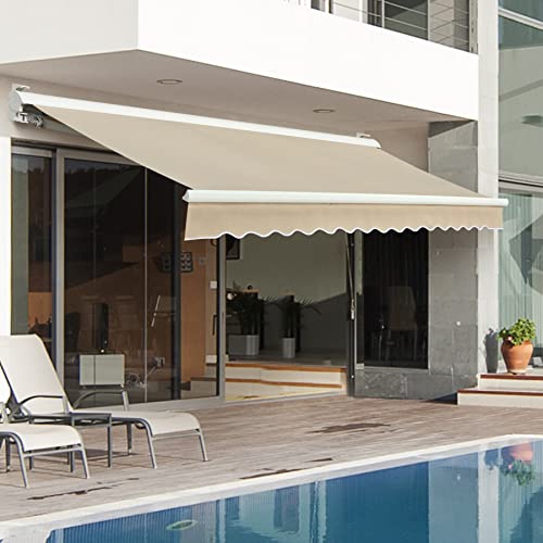 Diensweek 12'x10' Patio Awning Retractable, Fully Assembled Motorized Electric Commercial Grade - Quality 100% Dope-Dyed Acrylic Window Door Sunshade Shelter - Deck Canopy Balcony (12'x10', Beige)