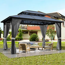 Agrestem 10X13 FT Outdoor Polycarbonate Hardtop Gazebo with Netting and Sunshade Curtains, Grey