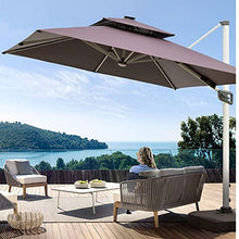 LOERSS 9.8ft Solar LED Cantilever Patio Umbrella,Square Cantilever Patio Umbrella,360-Degree Rotation Offset Market Umbrella,can Tilt,with Lights,Outdoor Sun Shade for Backyard(3m/9.8ft,咖)