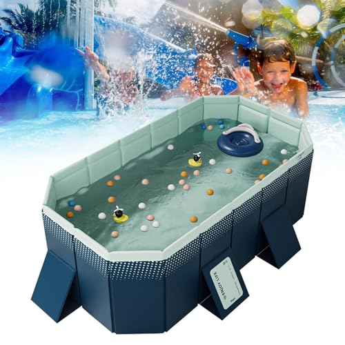 FANYING Premium Above Ground Outdoor Framed Folding Swimming Pool 3 Layers PVC+1 Layer Thickened PP Sheet Super Tough Puncture Resistant Rust Blue Folding Pool for Adults Kid or Cat Dog,185cm