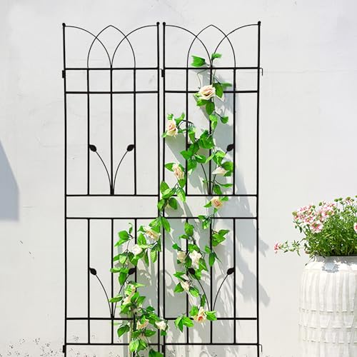 Metal Garden Trellis for Climbing Plants, Rustproof Outdoor Flower Support, Versatile Ivy Vines, Roses, Morning Glory, Clematis, Jasmine, Grape, Sturdy Powder-Coated Metal Trellis (Black,4)