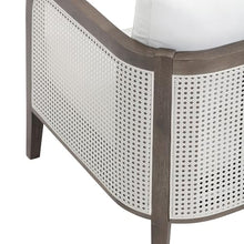 Nathan James Twila Boho Outdoor Loveseat for Porch or Patio with Rattan Arms, Outdoor Sofa with Solid Wood Frame, Linen White