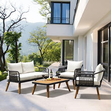 IDZO Serene Outdoor Conversation Set 4 Pieces FSC Certified Acacia Wood with Soft Cushions Cream Opal