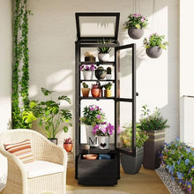 62.4inch Height Wood Garden Greenhouse Balcony Portable Mini Cold Frame with Movable Storage Box and Adjustable Shelves for Outdoor Indoor Use Black