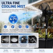 Outdoor Misting Fan 11 Gallon, Adjustable Height Cooling Fan With 3 Speeds