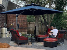 PURPLE LEAF Patio Cantilever Umbrella 9' X 12' Large Double Top, Navy Blue