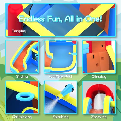Mighty Hand Inflatable Jumper Bounce House with Water Slide and 480W Blower Red/Blue