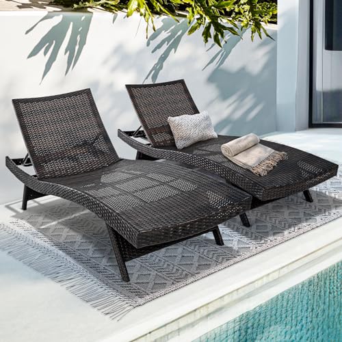 IDZO Katalina Chaise Lounge Set of 2, 500lbs, UV Wicker, Reclining Backrest