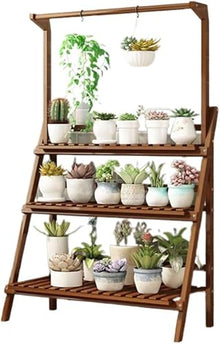 3-Tier Plant Stand For Indoor Outdoor Plant Shelf Large Multiple Flower Pot Holder Rack Tall Flower Stand Hanging Plant Ladder Frame Foldable Plant Display Rack For Living Room Balcony Garden