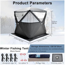 Outdoor Sauna Tent for 3-5 People, Insulated Ice Fishing Tent, Heat Insulating and Windproof, Portable Ice Fishing Shanty Ice House for Home Garden, Camping, Other Locations BlackSauna-2.1m