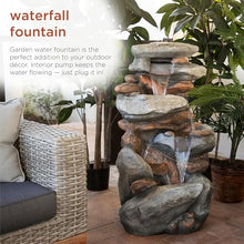 Alpine Corporation | 40" 4-Tier Rock Floor Fountain with Cascading Water & White LED Lights, Tranquil Outdoor Water Feature for Garden, Patio, Yard & Deck, Light Gray