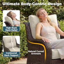 ADRERIC 5-Piece Patio Furniture Set with 6" Ultra-Thick Cushions, Swivel Rocker Chairs with Side Table and Ottoman, All-Weather Round Wicker Conversation Set & Bistro Set for Porch Sunroom Deck, Beige