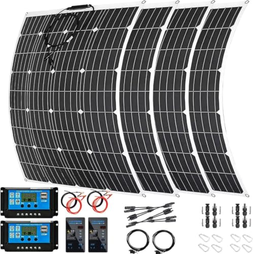 KZZAAO 1600 Watt Solar Panel Kit, 4×400 Watt Flexible Solar Power Panel Photovoltaic Module with 40A Solar Charge Controller & Inverter
