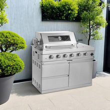 Deluxe Stainless Steel Propane Gas Grill, Outdoor BBQ Grill with Side Burner & Warming Rack, Multi-Burner Cooking Kitchen Islands with Storage Drawers for Backyard Patio Entertaining (Silver)