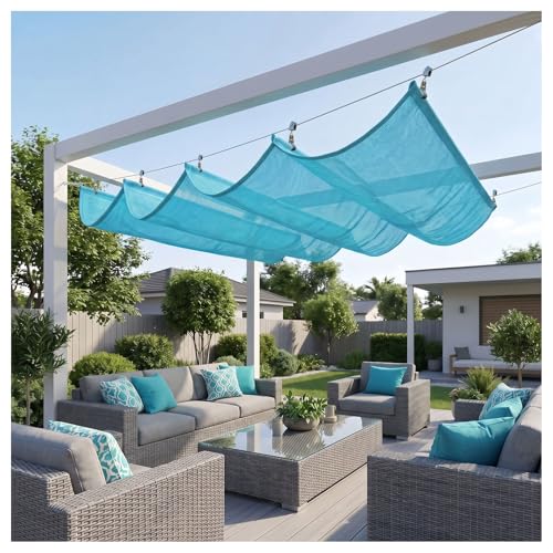 FENGZEQUAN Sun Shade Sail Retractable Wave Waterproof Pergola Shade Cloth Outdoor Garden Patio Sunscreen Awning Canopy 95% UV Block for Outdoors Garden Patio(W1.1*L14m/W3.60*L45.93ft)